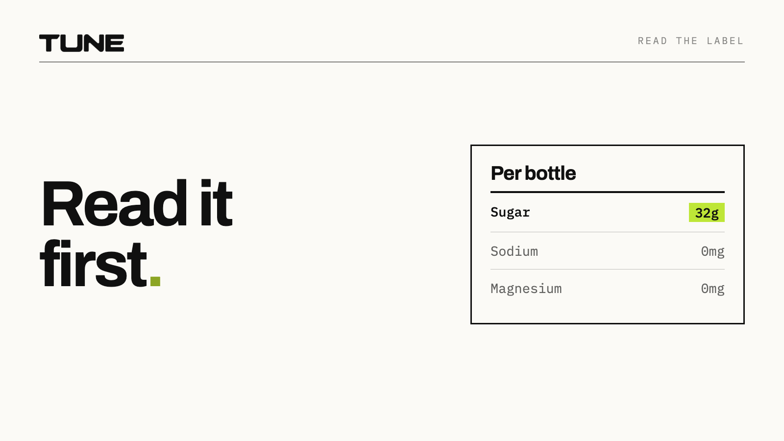 Vitaminwater label showing 32g sugar and no sodium or magnesium
