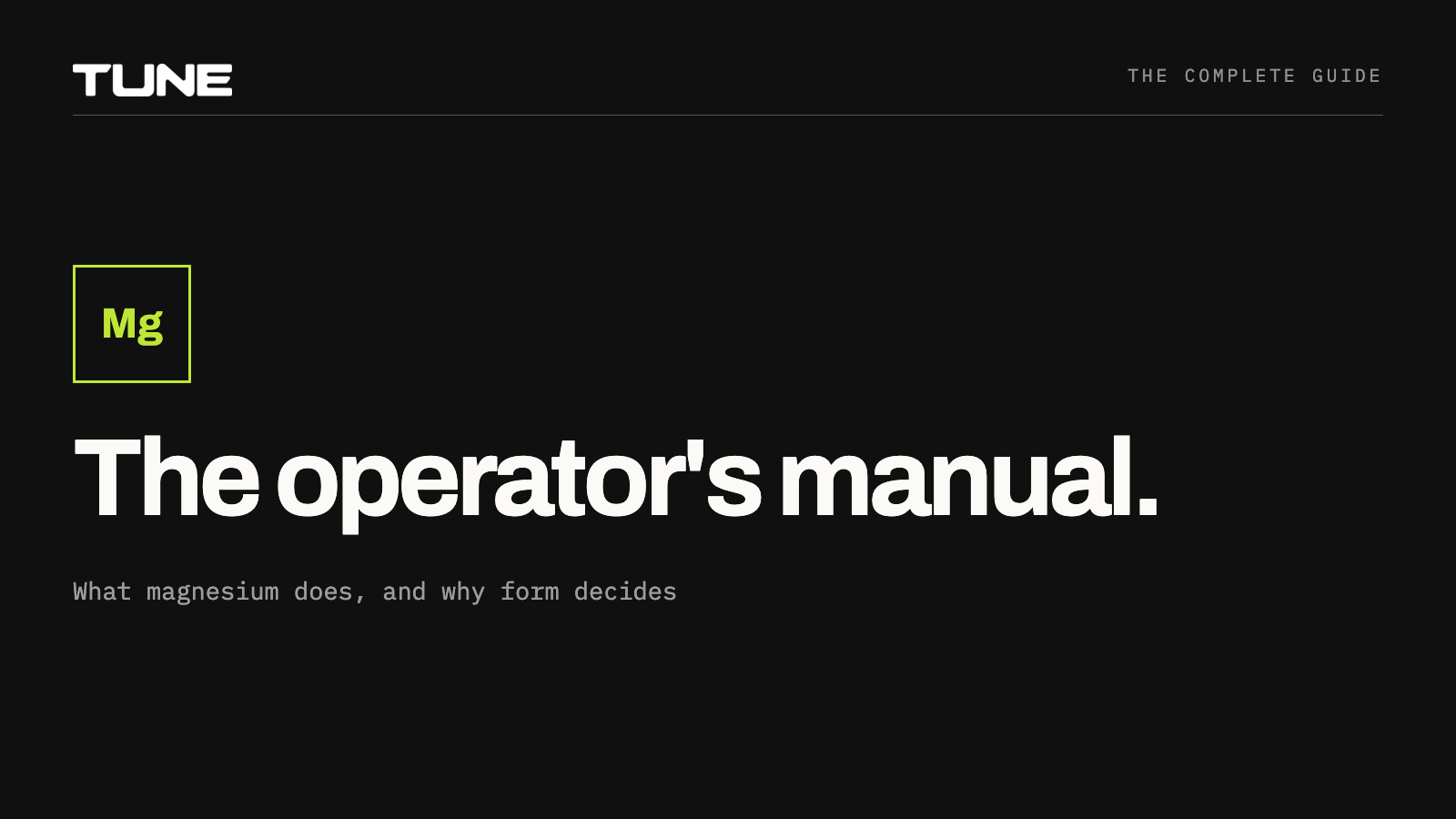 Magnesium, the operator's manual